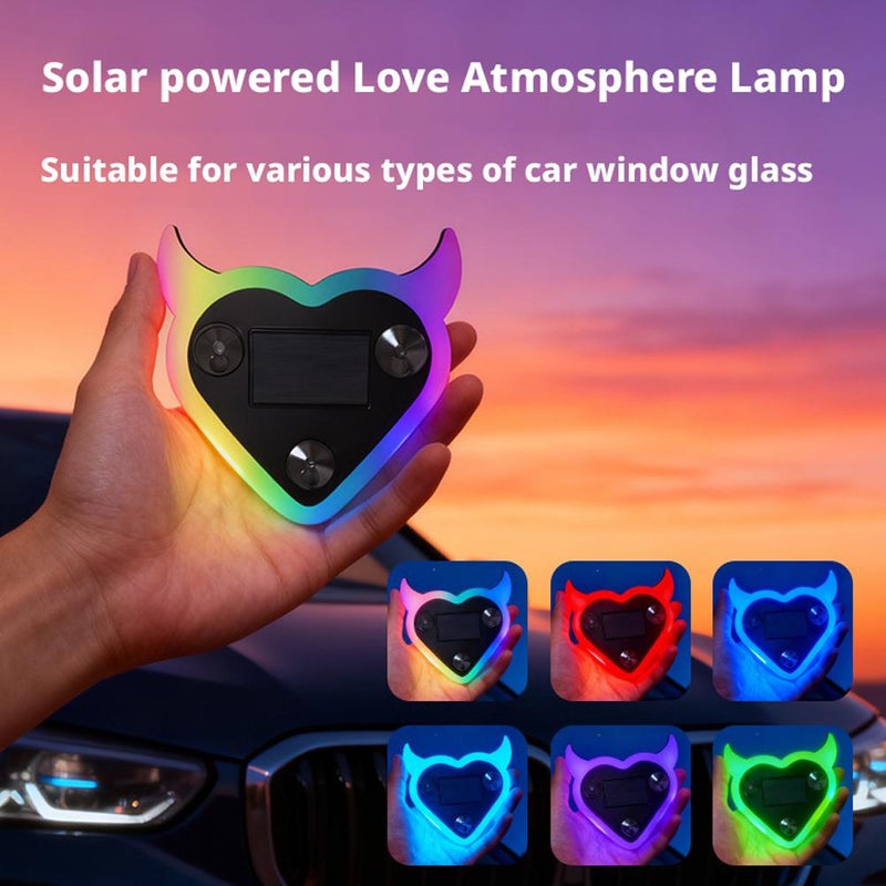 Car LED Ambient Light, Solar-Powered Devil's Heart Lamp Heart-Shaped LED Neon Love Atmosphere Light for Car Back Window Decor, Romantic Gifts for Valentine's Day, Anniversary, Date Night - Image 2